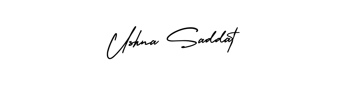 if you are searching for the best signature style for your name Ushna Saddat. so please give up your signature search. here we have designed multiple signature styles  using AmerikaSignatureDemo-Regular. Ushna Saddat signature style 3 images and pictures png