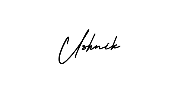 The best way (AmerikaSignatureDemo-Regular) to make a short signature is to pick only two or three words in your name. The name Ushnik include a total of six letters. For converting this name. Ushnik signature style 3 images and pictures png