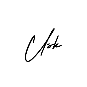 How to make Usk name signature. Use AmerikaSignatureDemo-Regular style for creating short signs online. This is the latest handwritten sign. Usk signature style 3 images and pictures png