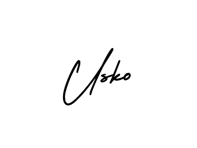 Use a signature maker to create a handwritten signature online. With this signature software, you can design (AmerikaSignatureDemo-Regular) your own signature for name Usko. Usko signature style 3 images and pictures png