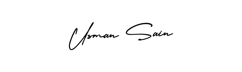 You should practise on your own different ways (AmerikaSignatureDemo-Regular) to write your name (Usman Sain) in signature. don't let someone else do it for you. Usman Sain signature style 3 images and pictures png