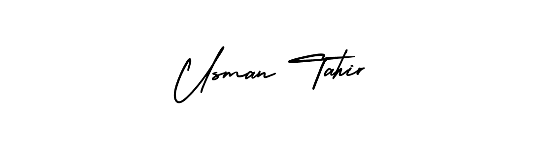 The best way (AmerikaSignatureDemo-Regular) to make a short signature is to pick only two or three words in your name. The name Usman Tahir include a total of six letters. For converting this name. Usman Tahir signature style 3 images and pictures png