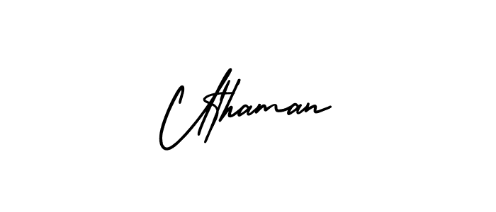 Uthaman stylish signature style. Best Handwritten Sign (AmerikaSignatureDemo-Regular) for my name. Handwritten Signature Collection Ideas for my name Uthaman. Uthaman signature style 3 images and pictures png