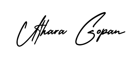 Express your personality with a custom Uthara Gopan signature crafted with AmerikaSignatureDemo-Regular typography. Free transparent PNG download available. Uthara Gopan signature style 3 images and pictures png
