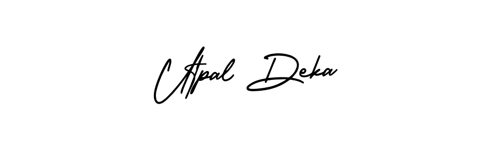 You should practise on your own different ways (AmerikaSignatureDemo-Regular) to write your name (Utpal Deka) in signature. don't let someone else do it for you. Utpal Deka signature style 3 images and pictures png