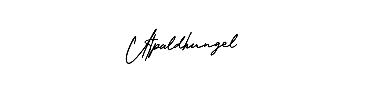 The best way (AmerikaSignatureDemo-Regular) to make a short signature is to pick only two or three words in your name. The name Utpaldhungel include a total of six letters. For converting this name. Utpaldhungel signature style 3 images and pictures png