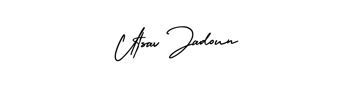 AmerikaSignatureDemo-Regular is a professional signature style that is perfect for those who want to add a touch of class to their signature. It is also a great choice for those who want to make their signature more unique. Get Utsav Jadoun name to fancy signature for free. Utsav Jadoun signature style 3 images and pictures png