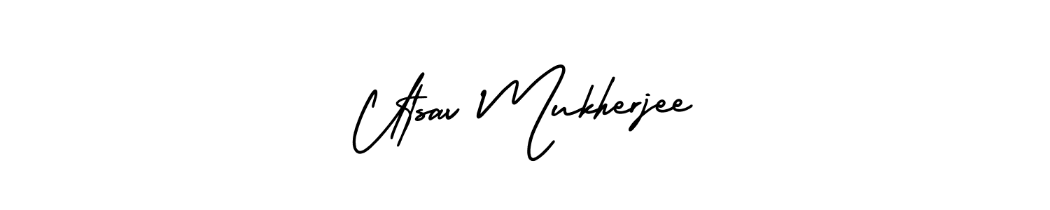 This is the best signature style for the Utsav Mukherjee name. Also you like these signature font (AmerikaSignatureDemo-Regular). Mix name signature. Utsav Mukherjee signature style 3 images and pictures png