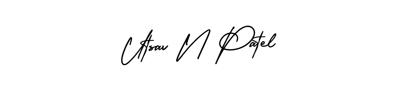 You should practise on your own different ways (AmerikaSignatureDemo-Regular) to write your name (Utsav N Patel) in signature. don't let someone else do it for you. Utsav N Patel signature style 3 images and pictures png