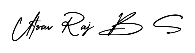 The AmerikaSignatureDemo-Regular font transforms the name Utsav Raj B S into an executive sign with sharp precision and distinguished character. Utsav Raj B S signature style 3 images and pictures png