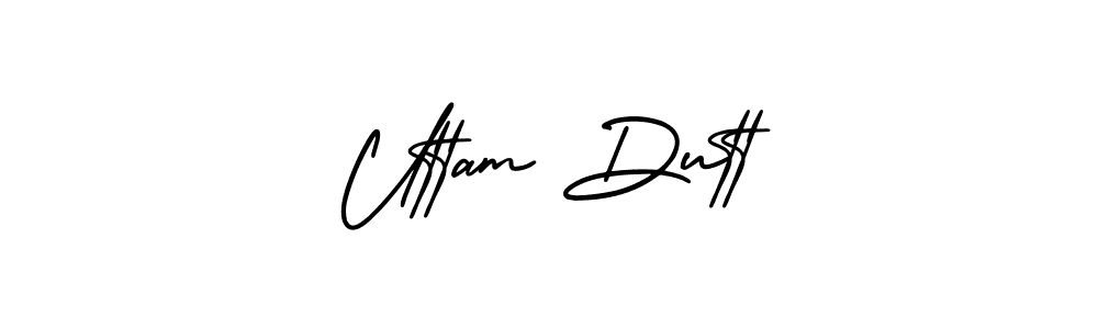 You should practise on your own different ways (AmerikaSignatureDemo-Regular) to write your name (Uttam Dutt) in signature. don't let someone else do it for you. Uttam Dutt signature style 3 images and pictures png