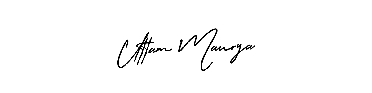 You should practise on your own different ways (AmerikaSignatureDemo-Regular) to write your name (Uttam Maurya) in signature. don't let someone else do it for you. Uttam Maurya signature style 3 images and pictures png