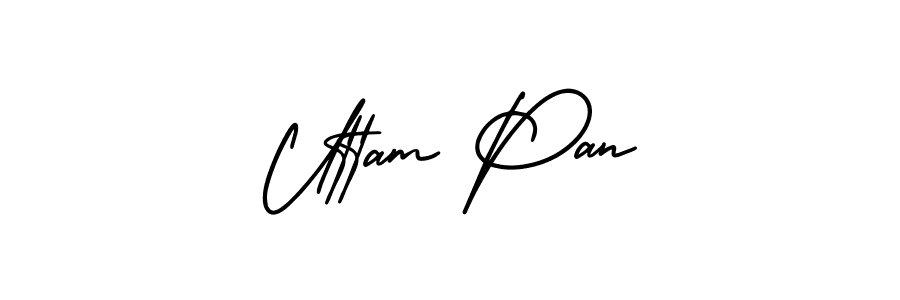 The best way (AmerikaSignatureDemo-Regular) to make a short signature is to pick only two or three words in your name. The name Uttam Pan include a total of six letters. For converting this name. Uttam Pan signature style 3 images and pictures png