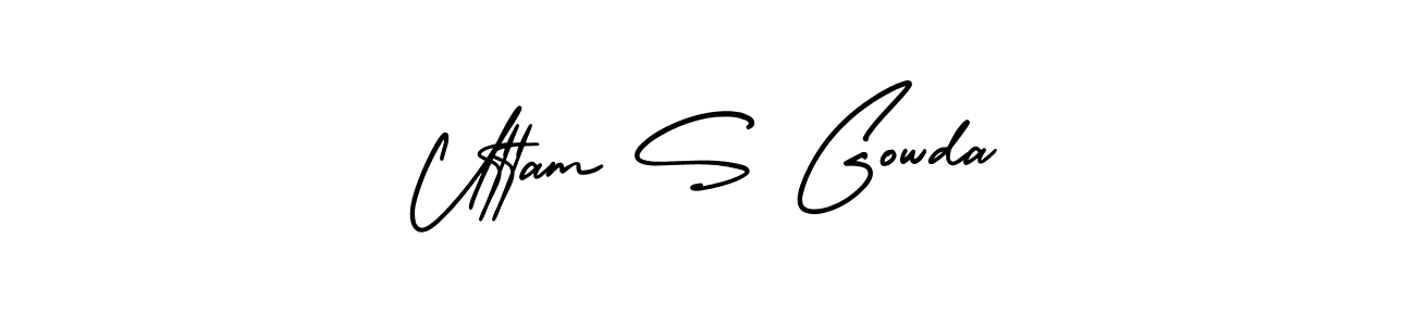 This is the best signature style for the Uttam S Gowda name. Also you like these signature font (AmerikaSignatureDemo-Regular). Mix name signature. Uttam S Gowda signature style 3 images and pictures png