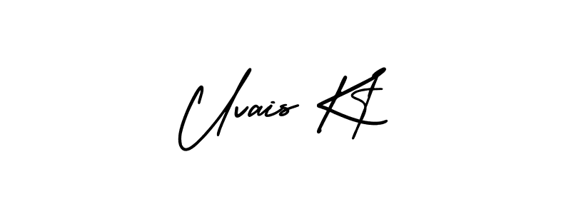 You should practise on your own different ways (AmerikaSignatureDemo-Regular) to write your name (Uvais Kt) in signature. don't let someone else do it for you. Uvais Kt signature style 3 images and pictures png