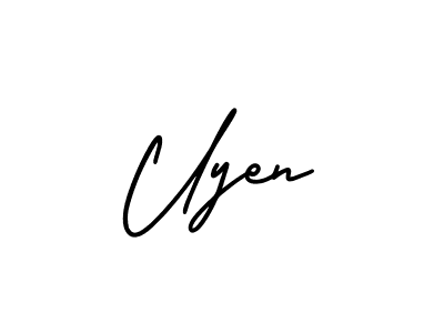 The best way (AmerikaSignatureDemo-Regular) to make a short signature is to pick only two or three words in your name. The name Uyen include a total of six letters. For converting this name. Uyen signature style 3 images and pictures png