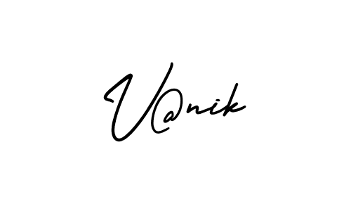Use a signature maker to create a handwritten signature online. With this signature software, you can design (AmerikaSignatureDemo-Regular) your own signature for name V@nik. V@nik signature style 3 images and pictures png