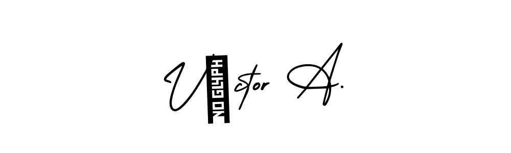 You should practise on your own different ways (AmerikaSignatureDemo-Regular) to write your name (Víctor A.) in signature. don't let someone else do it for you. Víctor A. signature style 3 images and pictures png