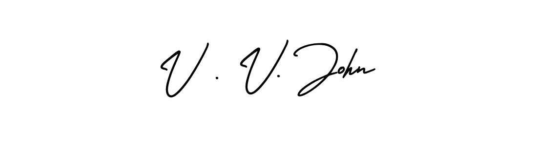 How to make V . V. John name signature. Use AmerikaSignatureDemo-Regular style for creating short signs online. This is the latest handwritten sign. V . V. John signature style 3 images and pictures png