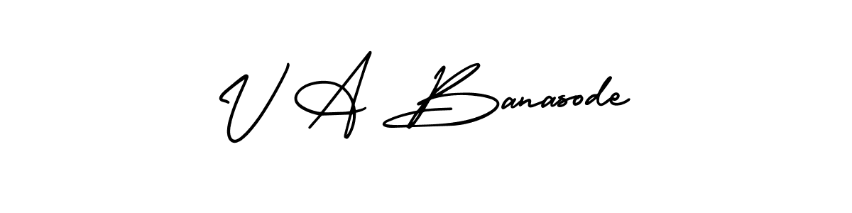 You should practise on your own different ways (AmerikaSignatureDemo-Regular) to write your name (V A Banasode) in signature. don't let someone else do it for you. V A Banasode signature style 3 images and pictures png