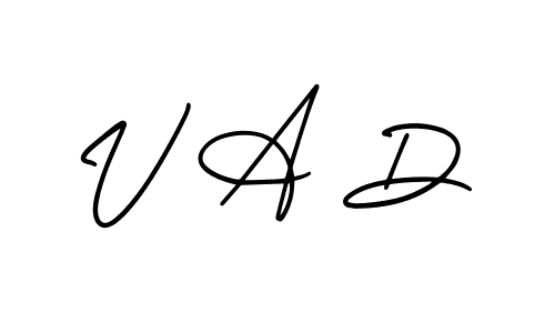 Use a signature maker to create a handwritten signature online. With this signature software, you can design (AmerikaSignatureDemo-Regular) your own signature for name V A D. V A D signature style 3 images and pictures png