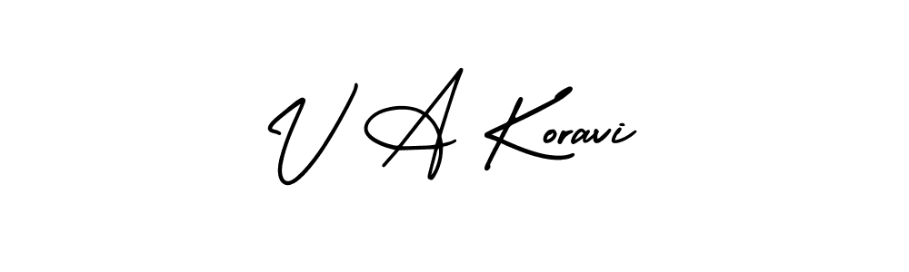 You should practise on your own different ways (AmerikaSignatureDemo-Regular) to write your name (V A Koravi) in signature. don't let someone else do it for you. V A Koravi signature style 3 images and pictures png