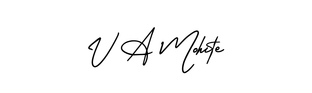 How to make V A Mohite name signature. Use AmerikaSignatureDemo-Regular style for creating short signs online. This is the latest handwritten sign. V A Mohite signature style 3 images and pictures png