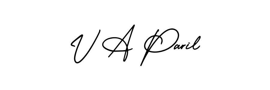 Similarly AmerikaSignatureDemo-Regular is the best handwritten signature design. Signature creator online .You can use it as an online autograph creator for name V A Paril. V A Paril signature style 3 images and pictures png