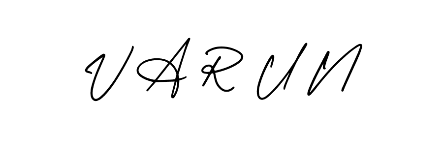 This is the best signature style for the V A R U N name. Also you like these signature font (AmerikaSignatureDemo-Regular). Mix name signature. V A R U N signature style 3 images and pictures png