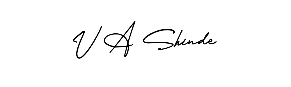 How to make V A Shinde name signature. Use AmerikaSignatureDemo-Regular style for creating short signs online. This is the latest handwritten sign. V A Shinde signature style 3 images and pictures png