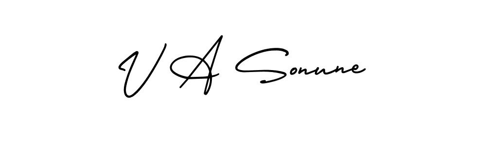 if you are searching for the best signature style for your name V A Sonune. so please give up your signature search. here we have designed multiple signature styles  using AmerikaSignatureDemo-Regular. V A Sonune signature style 3 images and pictures png