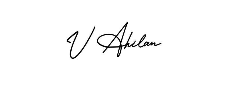 Create a beautiful signature design for name V Ahilan. With this signature (AmerikaSignatureDemo-Regular) fonts, you can make a handwritten signature for free. V Ahilan signature style 3 images and pictures png