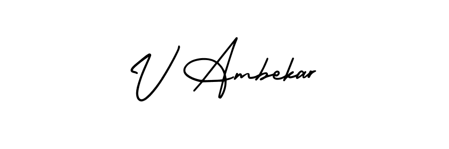 Use a signature maker to create a handwritten signature online. With this signature software, you can design (AmerikaSignatureDemo-Regular) your own signature for name V Ambekar. V Ambekar signature style 3 images and pictures png