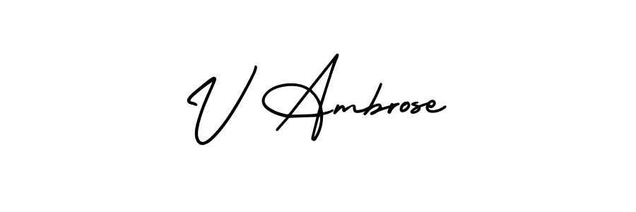 Use a signature maker to create a handwritten signature online. With this signature software, you can design (AmerikaSignatureDemo-Regular) your own signature for name V Ambrose. V Ambrose signature style 3 images and pictures png