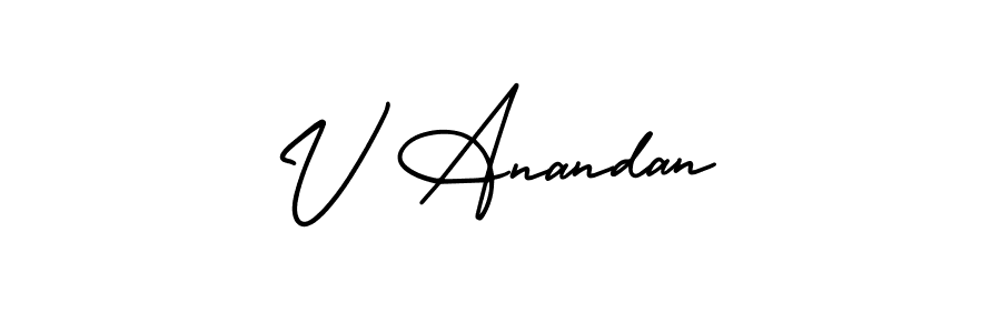 The best way (AmerikaSignatureDemo-Regular) to make a short signature is to pick only two or three words in your name. The name V Anandan include a total of six letters. For converting this name. V Anandan signature style 3 images and pictures png