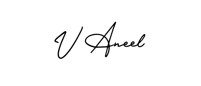 This is the best signature style for the V Aneel name. Also you like these signature font (AmerikaSignatureDemo-Regular). Mix name signature. V Aneel signature style 3 images and pictures png