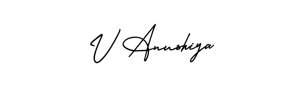How to make V Anushiya name signature. Use AmerikaSignatureDemo-Regular style for creating short signs online. This is the latest handwritten sign. V Anushiya signature style 3 images and pictures png