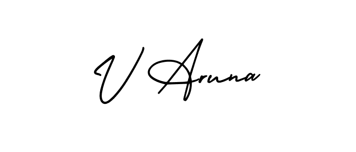 The best way (AmerikaSignatureDemo-Regular) to make a short signature is to pick only two or three words in your name. The name V Aruna include a total of six letters. For converting this name. V Aruna signature style 3 images and pictures png