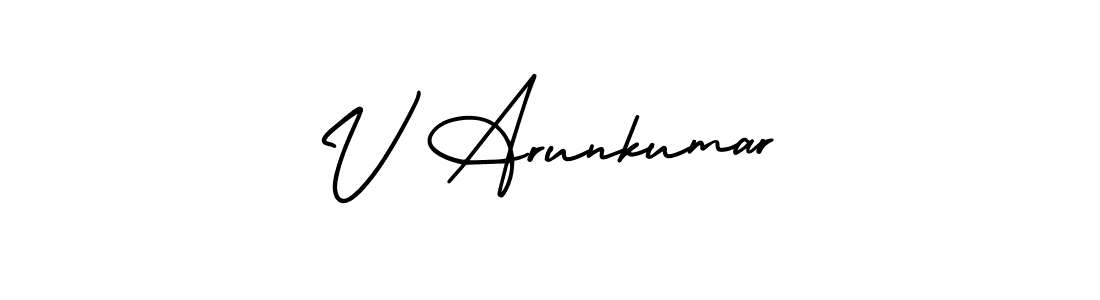 You should practise on your own different ways (AmerikaSignatureDemo-Regular) to write your name (V Arunkumar) in signature. don't let someone else do it for you. V Arunkumar signature style 3 images and pictures png