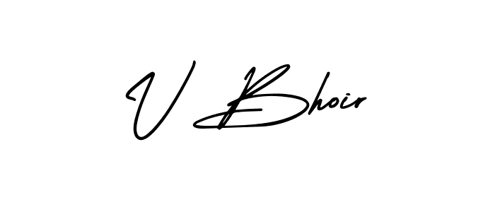 You should practise on your own different ways (AmerikaSignatureDemo-Regular) to write your name (V Bhoir) in signature. don't let someone else do it for you. V Bhoir signature style 3 images and pictures png