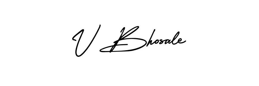 You should practise on your own different ways (AmerikaSignatureDemo-Regular) to write your name (V Bhosale) in signature. don't let someone else do it for you. V Bhosale signature style 3 images and pictures png