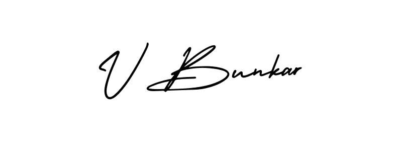 Similarly AmerikaSignatureDemo-Regular is the best handwritten signature design. Signature creator online .You can use it as an online autograph creator for name V Bunkar. V Bunkar signature style 3 images and pictures png