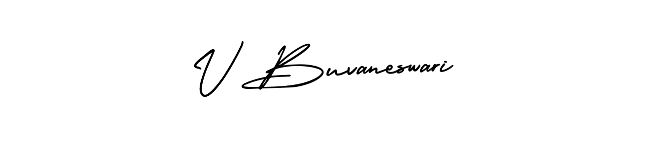 You should practise on your own different ways (AmerikaSignatureDemo-Regular) to write your name (V Buvaneswari) in signature. don't let someone else do it for you. V Buvaneswari signature style 3 images and pictures png