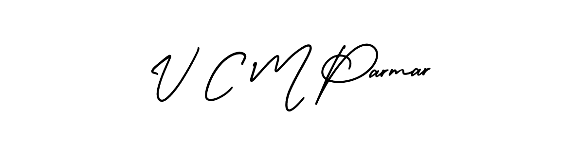 You should practise on your own different ways (AmerikaSignatureDemo-Regular) to write your name (V C M Parmar) in signature. don't let someone else do it for you. V C M Parmar signature style 3 images and pictures png