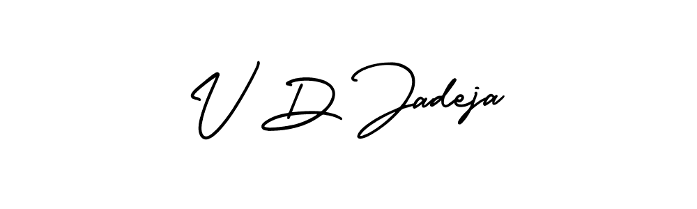 Similarly AmerikaSignatureDemo-Regular is the best handwritten signature design. Signature creator online .You can use it as an online autograph creator for name V D Jadeja. V D Jadeja signature style 3 images and pictures png