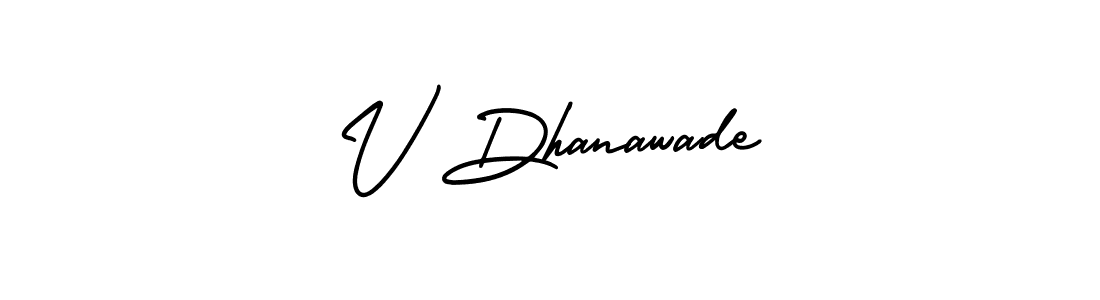 The best way (AmerikaSignatureDemo-Regular) to make a short signature is to pick only two or three words in your name. The name V Dhanawade include a total of six letters. For converting this name. V Dhanawade signature style 3 images and pictures png