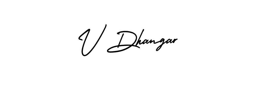 Similarly AmerikaSignatureDemo-Regular is the best handwritten signature design. Signature creator online .You can use it as an online autograph creator for name V Dhangar. V Dhangar signature style 3 images and pictures png