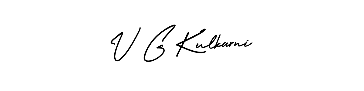 How to make V G Kulkarni name signature. Use AmerikaSignatureDemo-Regular style for creating short signs online. This is the latest handwritten sign. V G Kulkarni signature style 3 images and pictures png