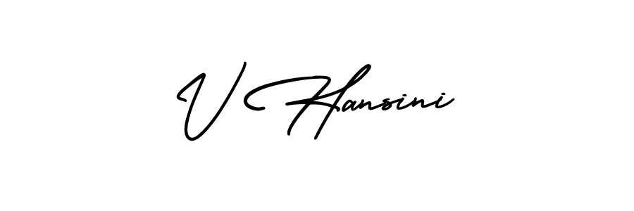 You should practise on your own different ways (AmerikaSignatureDemo-Regular) to write your name (V Hansini) in signature. don't let someone else do it for you. V Hansini signature style 3 images and pictures png