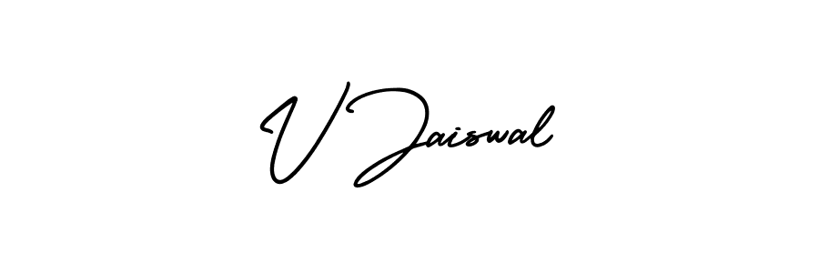 This is the best signature style for the V Jaiswal name. Also you like these signature font (AmerikaSignatureDemo-Regular). Mix name signature. V Jaiswal signature style 3 images and pictures png